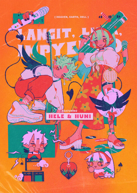 Hele & Huni - My OCs for Andy's gorgeous Crismson Aura Art book - a zine featuring Demon OCs from different Asian and SEA cultures! The concept for this was a music debut cover for my Kambal OC's EP, "Langit, Lupa, Impyerno"