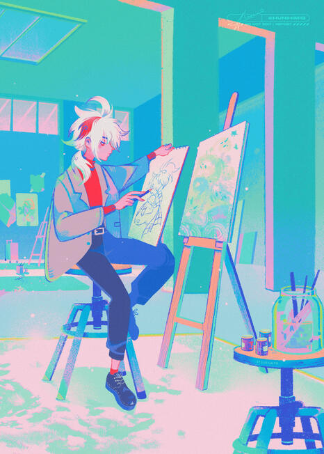 POV: you share an art class with Kazuha! Illustrated for 放浪秋 (Houroushuu): Kazuha AU zine.